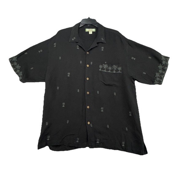 Tommy Bahama Mens Hawaiian Silk‎ Button Down Shirt Vintage Black Large Pineapple - Picture 2 of 7
